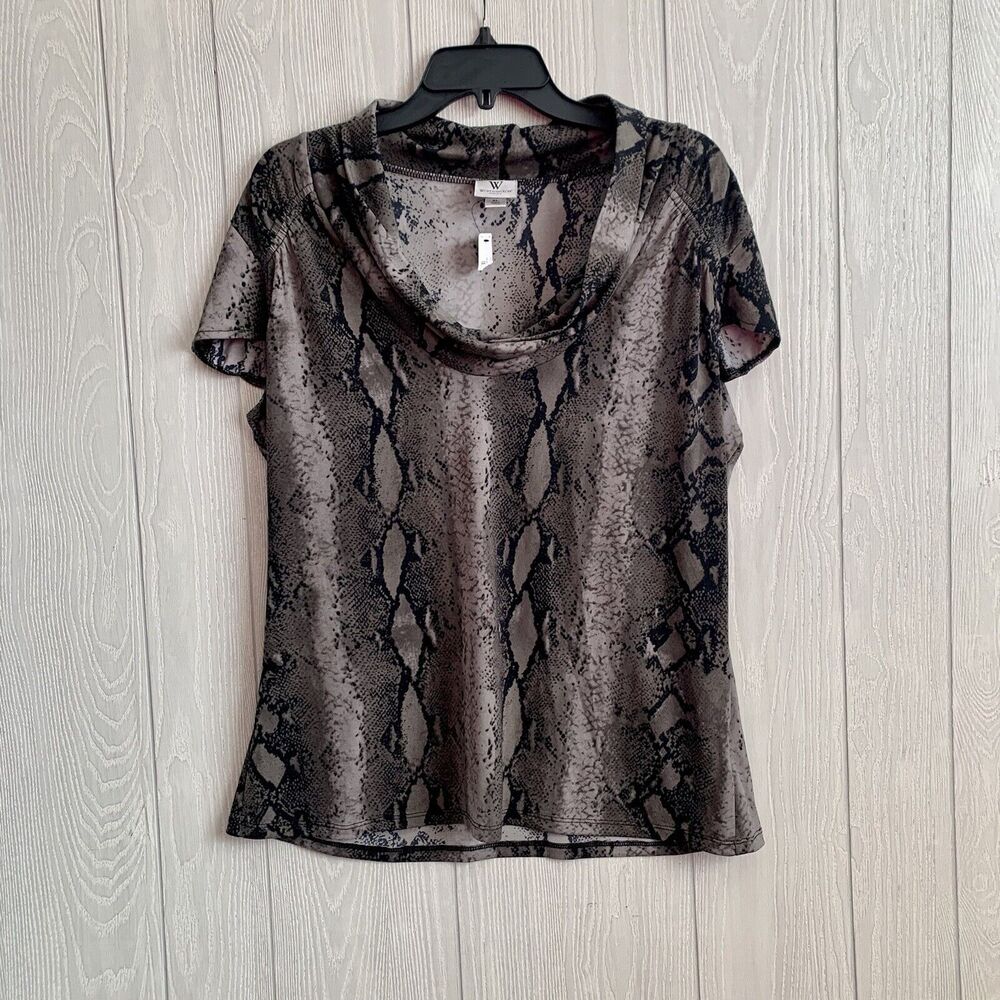 Worthington Stretch Snake Print Cowl Neck Blouse XL NWT